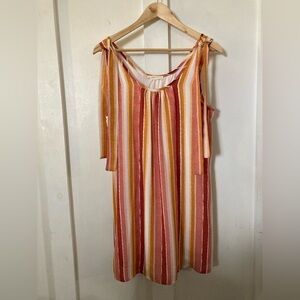 Entro Striped swing tank sleeveless tunic blouse tie string shoulder poly linen